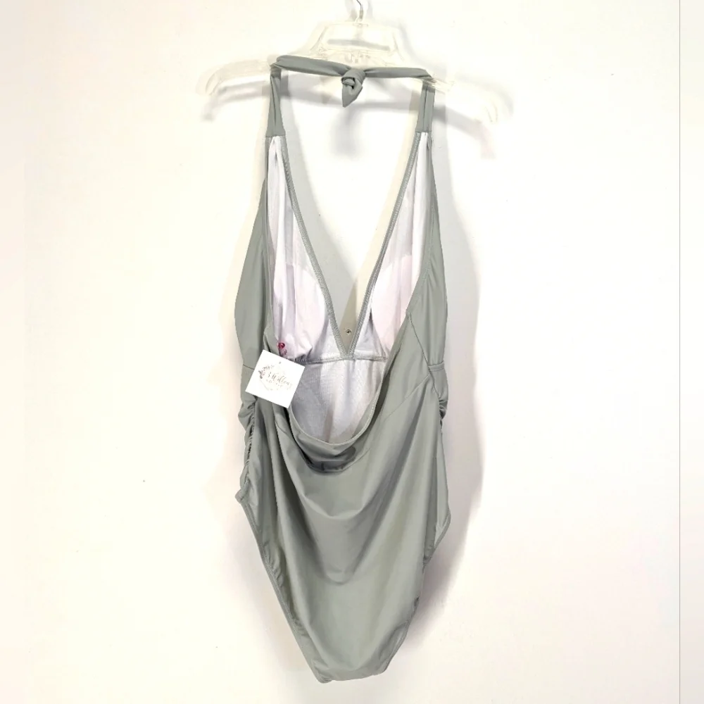 NWT Light Green Halter One Piece Swimsuit Bathing Suit Slimming plus 18